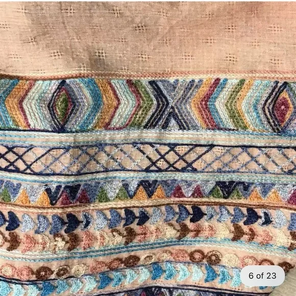 Brandie Peach Embroidered Open Front Tassel Detail Kimono - Picture 4 of 13